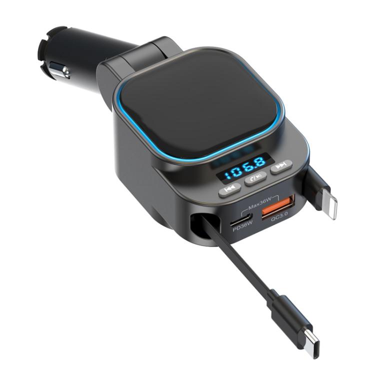 Dual retractable car charger with Bluetooth MP3 player, LED display, USB ports