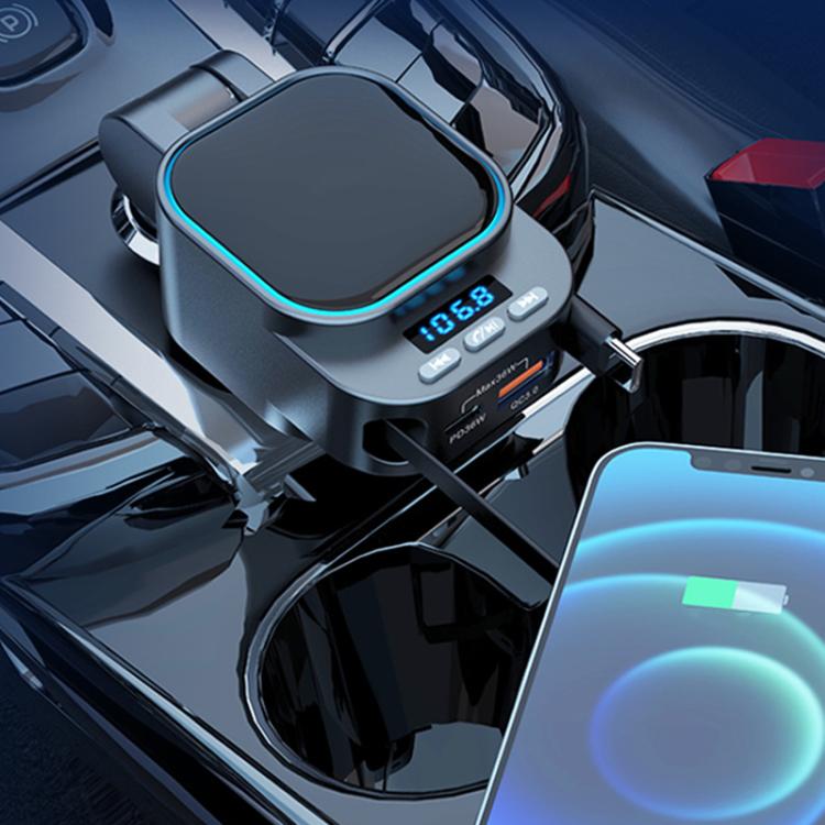 Car retractable charger Bluetooth MP3 player with LED screen and charging ports