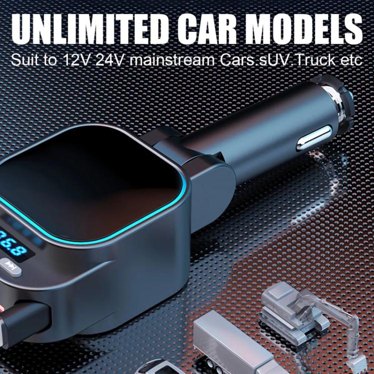 Bluetooth hands-free car charger with cigarette-lighter plug and side USB port