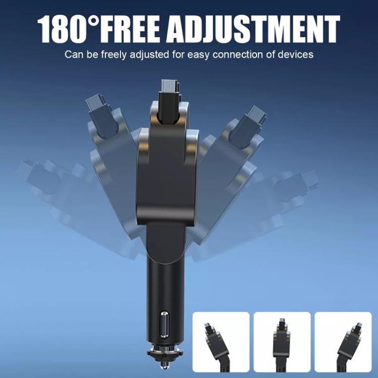 Retractable car charger with adjustable mount and dual cable connectors for devices