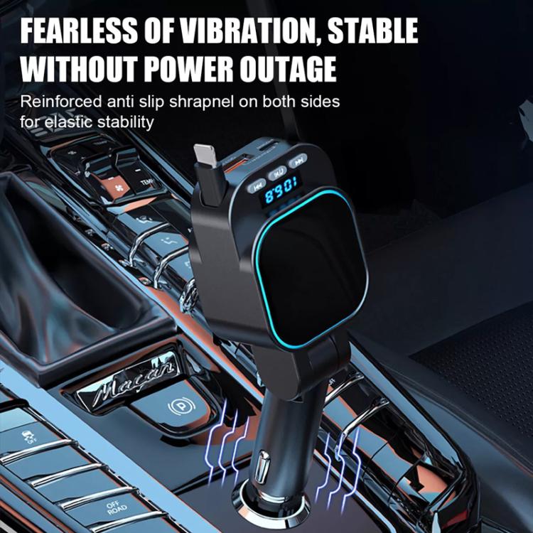 Retractable car charger mounted on a base for stable vibration-resistant use