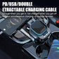 Dual retractable car charger with PD/USB output and LED display on dash mount