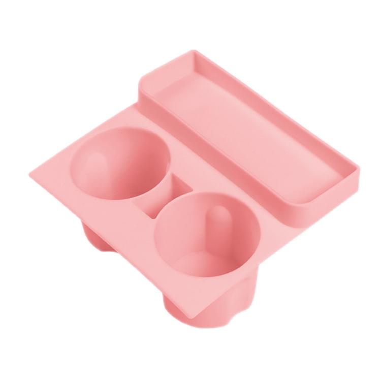 Pink silicone dual cup holder and side storage tray insert for car armrest area