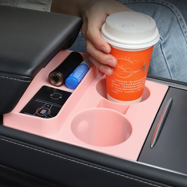 Pink silicone car center console cup holder storage tray with drink cup