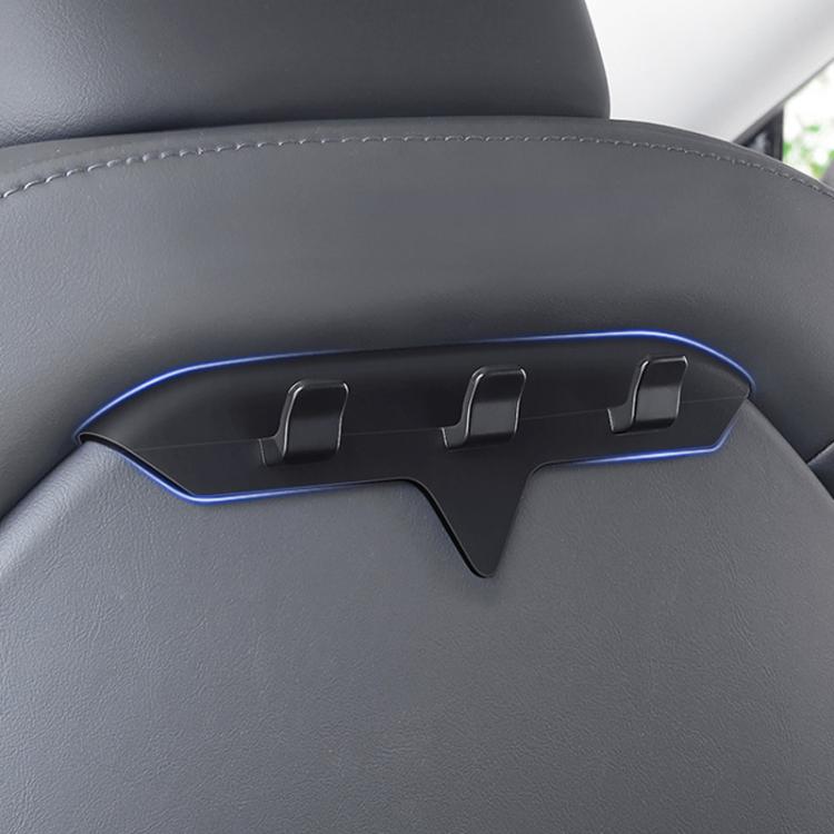 Triple rear seat hooks mounted on seat seam, three small U-shaped hooks