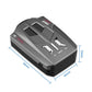 Car radar speed detector with dimensions overlay, gray top and black bottom