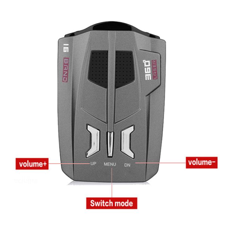 Car radar speed detector with volume controls and switch mode label on front panel