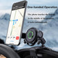 Car dashboard phone mount with one-handed locking clamp and round swivel joint