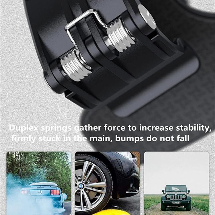 Car phone mount with spring-stabilized clamp for firm, non-slip hold