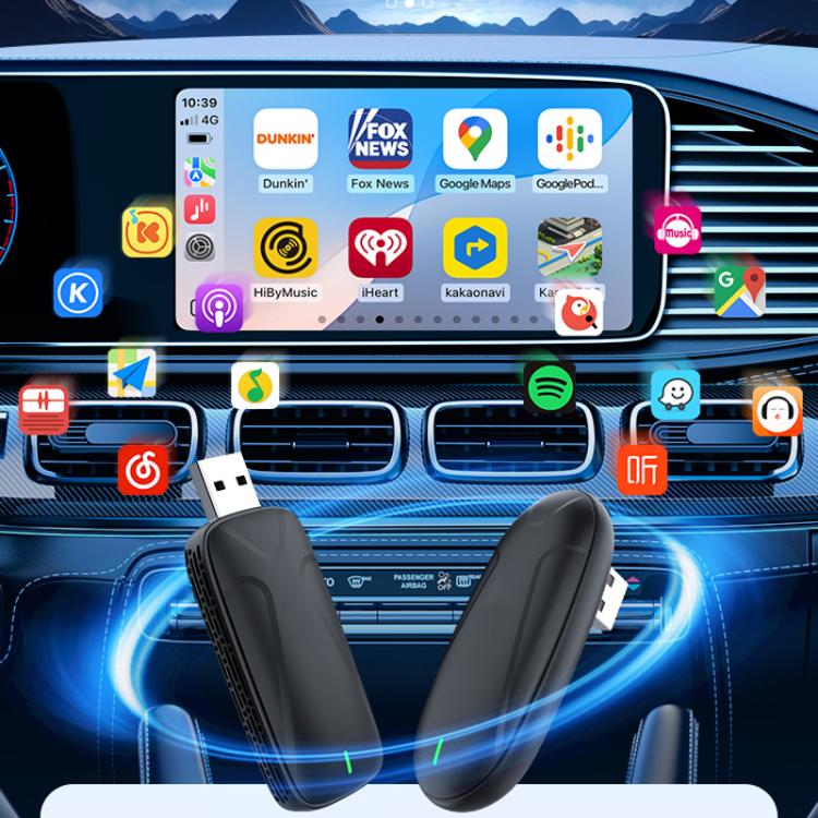 Two black wireless CarPlay adapter pods