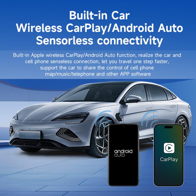 Black wireless CarPlay/Android Auto adapter with green status light