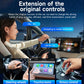Wireless CarPlay adapter concept with steering wheel, touchscreen, and phone controls