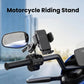Black shock-absorbing phone holder mount on motorcycle handlebar