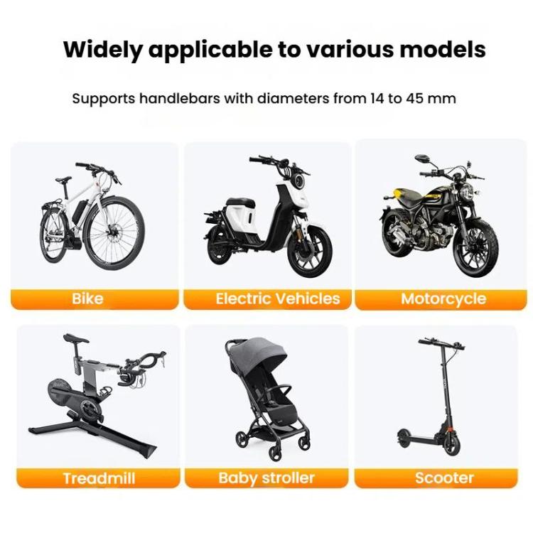 Phone holder mount compatibility icons for bike, scooter, stroller, and motorcycle