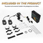 Motorcycle wired demon eye spotlight kit with two lights, brackets, screws, cables