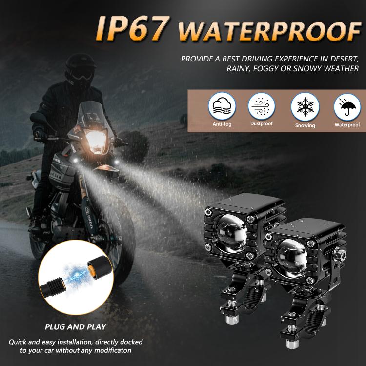 LED waterproof motorcycle spotlight kit with amber headlamp glow and wiring