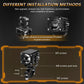Motorcycle LED spotlight installation methods diagram with bracket and screw labels