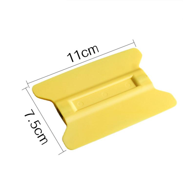 Yellow plastic winged car film scraper tool, size 11cm x 5.6cm