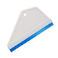 Trapezoidal glass cleaning scraper with white body and blue bottom edge