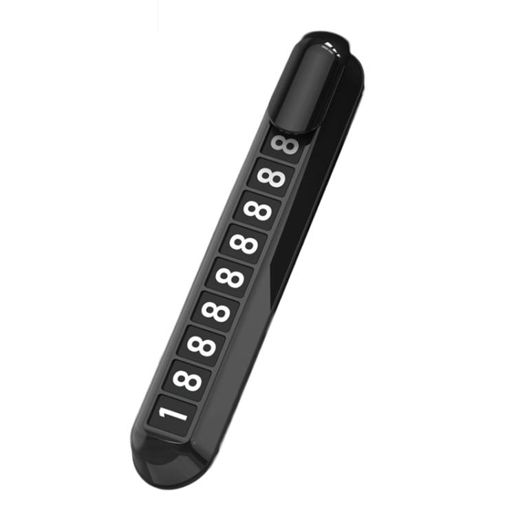 Car temporary parking number plate, black housing with illuminated digit window