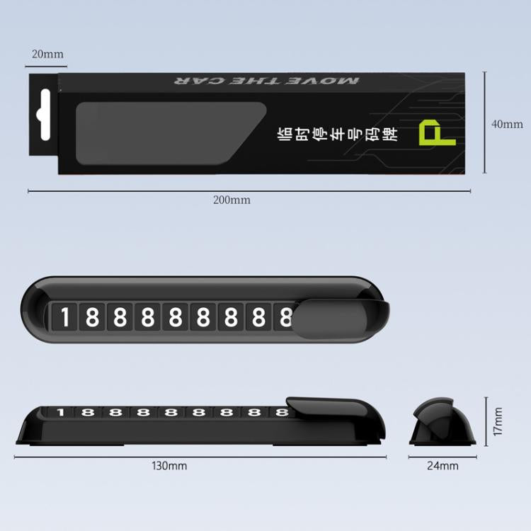 Car temporary parking number plate, black design with digit window and size guide