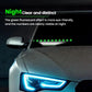 Car temporary parking number plate with bright green digits on dark housing at night