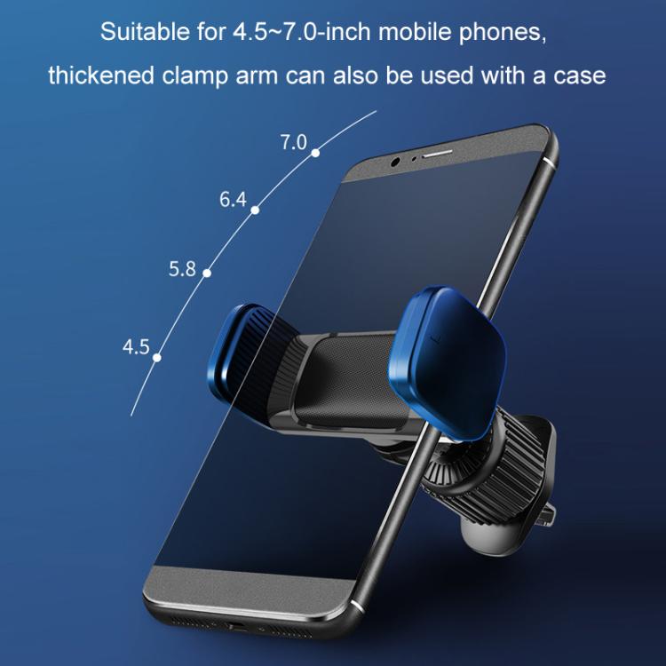 Car air vent phone holder with adjustable clamp and mesh grip, fits 4.5–7.0 in phones