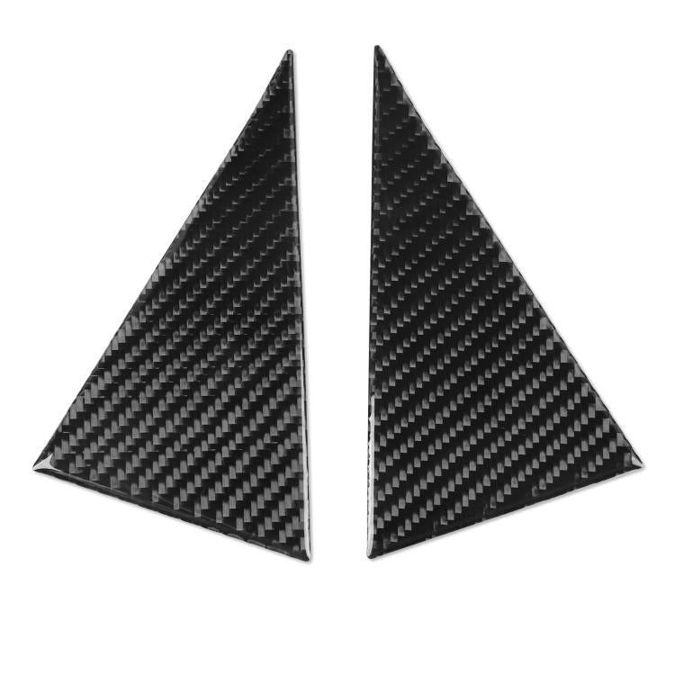 Set of 2 black carbon-fiber triangle door stickers with diamond weave pattern