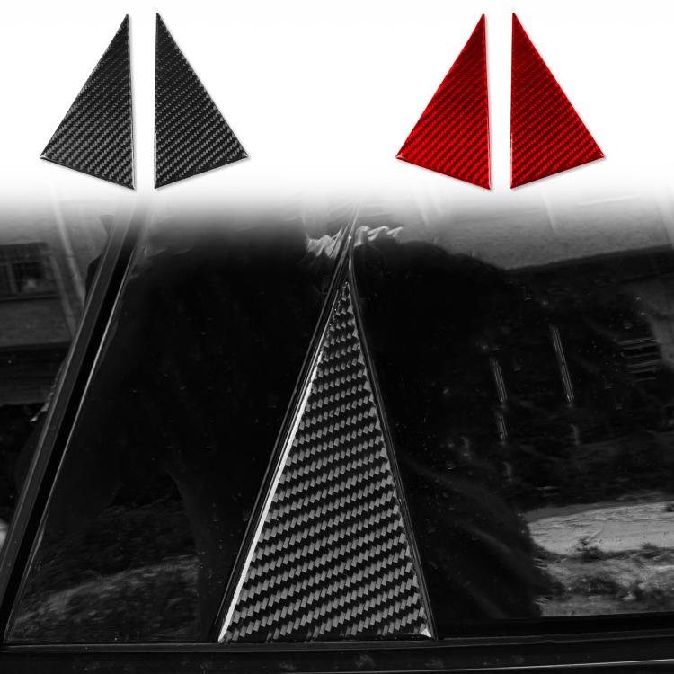 Two triangular carbon-fiber door stickers, black finish, with diamond weave texture