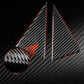 Two red carbon-fiber triangle door stickers with close-up diamond weave detail