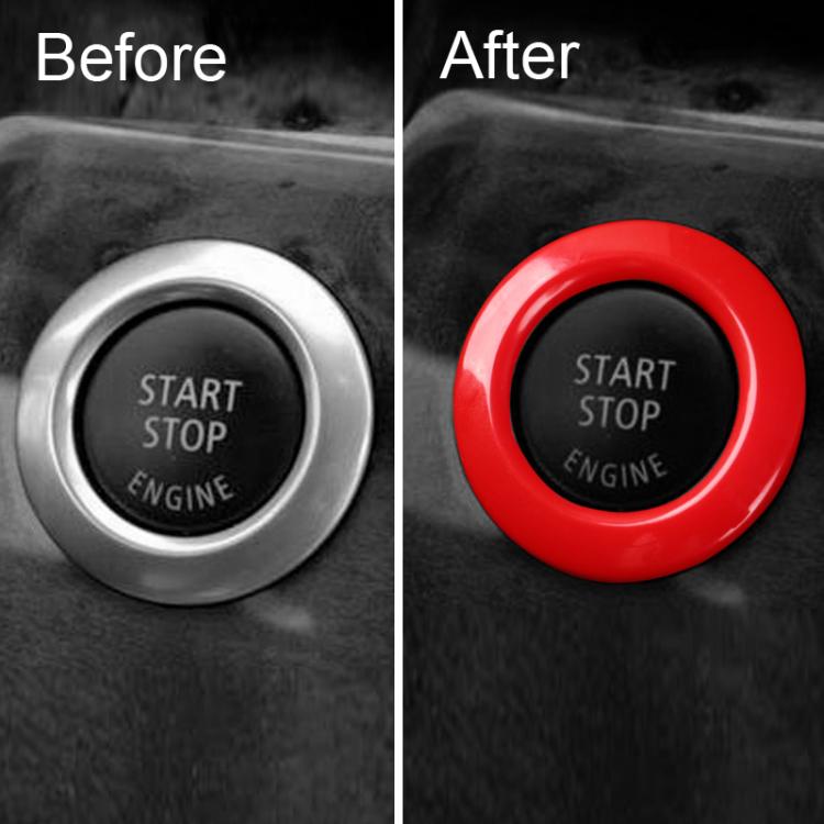 After-install start/stop button cover decoration in red around the button