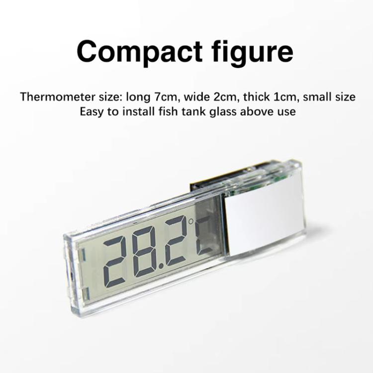 Digital aquarium thermometer with clear housing and LCD, showing 28.2°