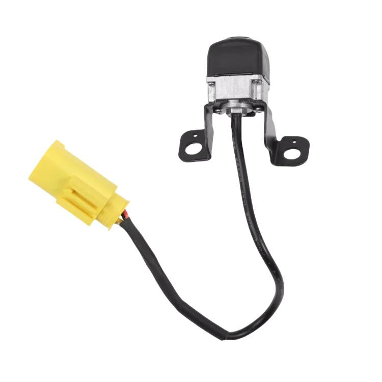 Rear view backup assist camera with mounting brackets, black sensor box, yellow plug and wires