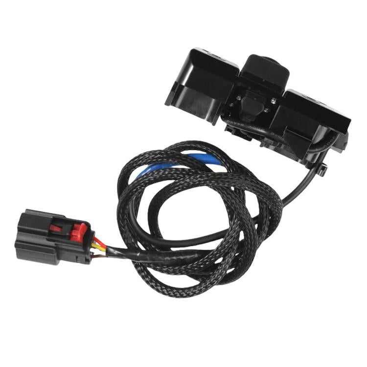 Rear view assist camera and wiring harness with black connectors and braided cables