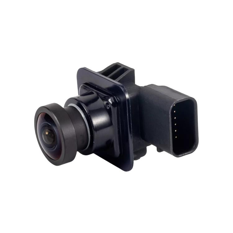 Reversing assist camera with round lens and black housing, side view