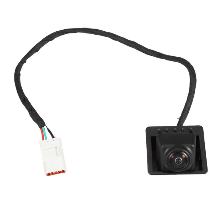 Rear view backup camera with black housing and attached wiring harness