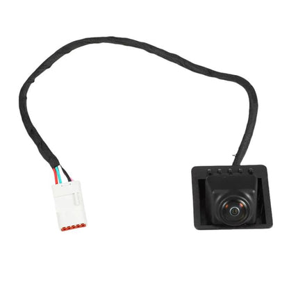 Rear view backup camera with black housing and attached wiring harness