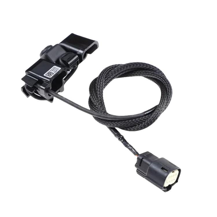 Reverse camera kit with long braided cable and black camera housing with plug
