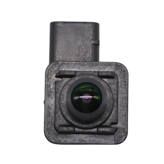 Square backup camera housing with centered lens and green-tinted glass