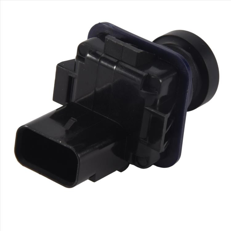 Rearview backup camera connector with black housing and circular lens surround