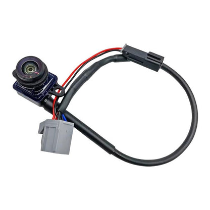 Car reversing assist camera with wiring harness, black cables and gray connector plug
