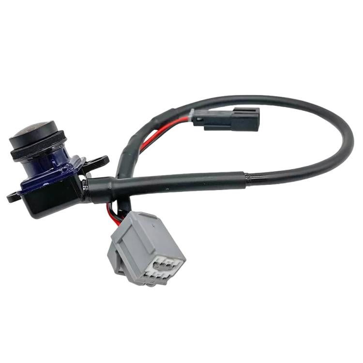 Reverse camera sensor with blue housing, black cables, gray wiring connector and plug