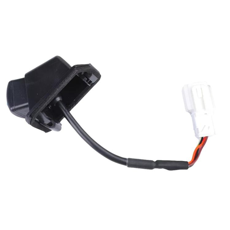 Rear view backup camera bracket with wiring harness and white multi-pin connector