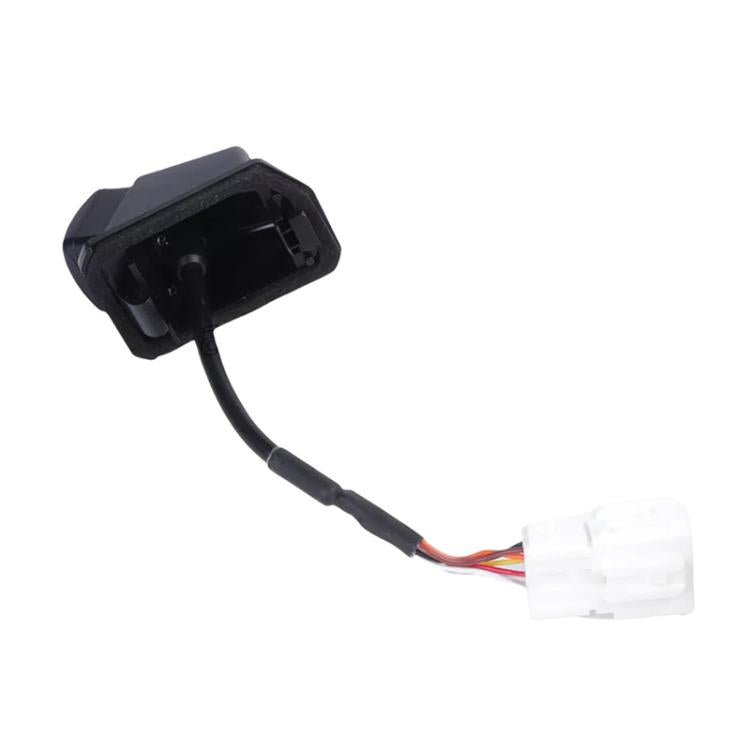 Rear view backup camera housing with cable and white multi-pin plug