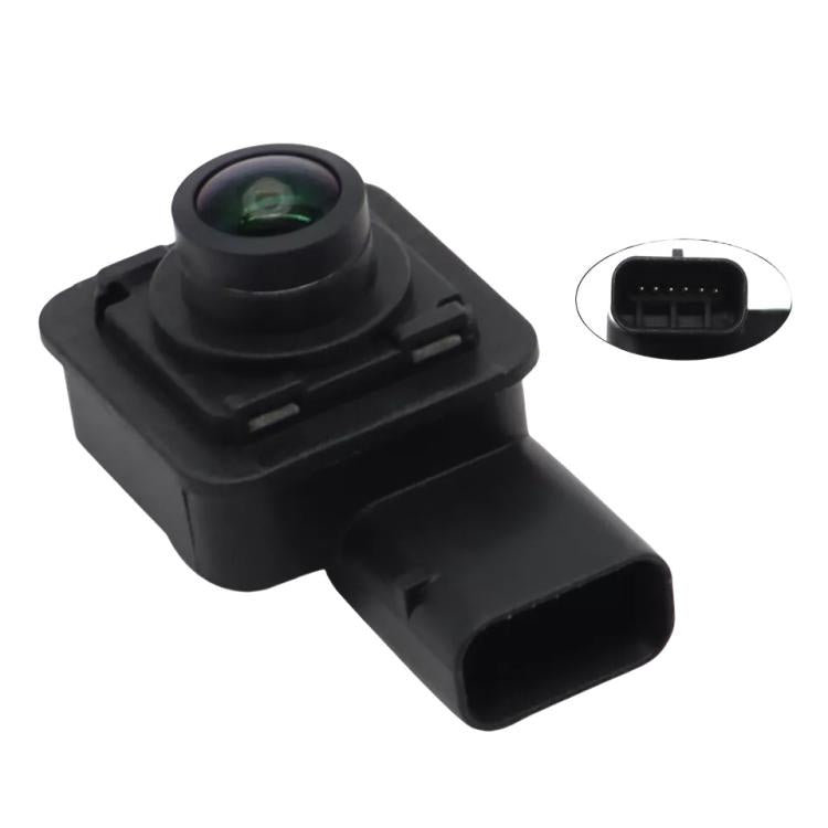 Black reversing assist camera module with circular lens and connector port