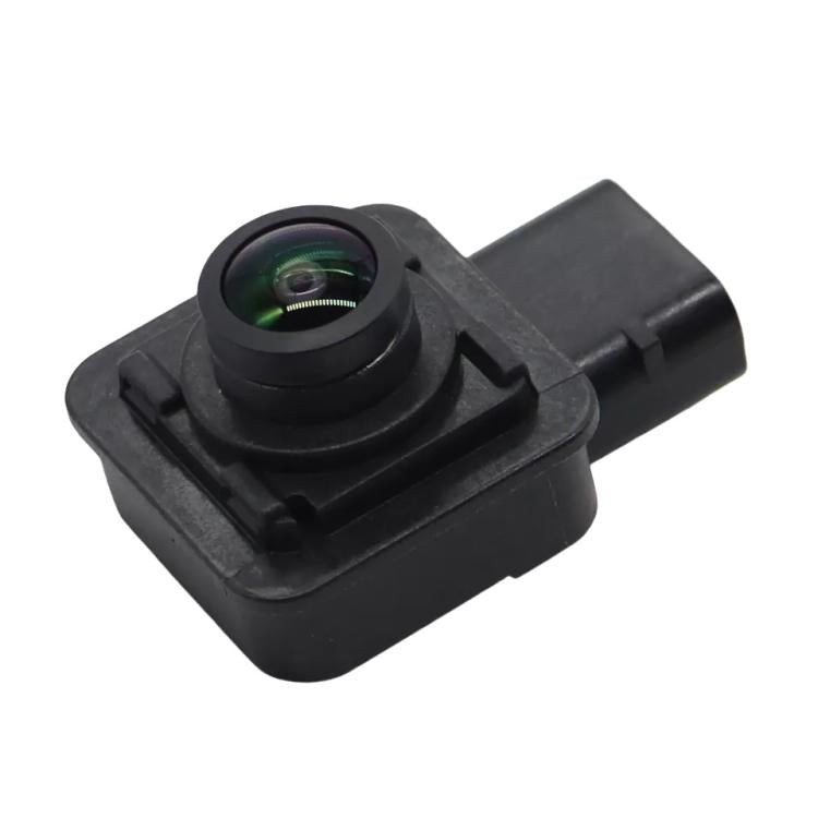 Black reversing camera module with square housing and angled circular lens