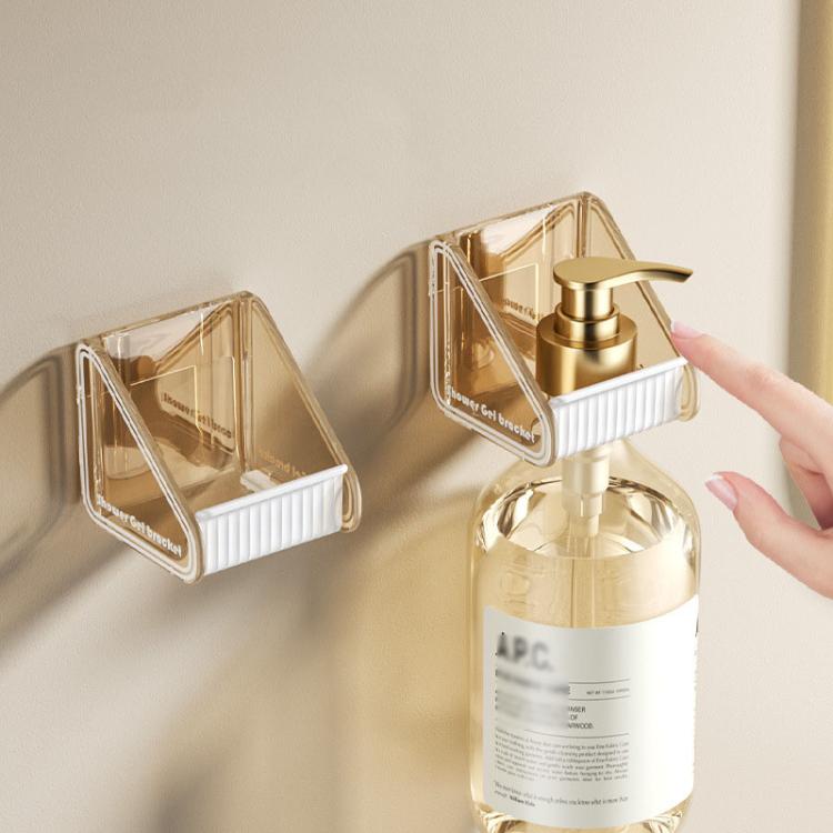 Wall-mounted shower gel holder set (2-pack) with beige-tinted clear frames and white tray