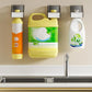 Wall-mounted shower gel holder set (2-pack) holding bottles in clear frames with white trays