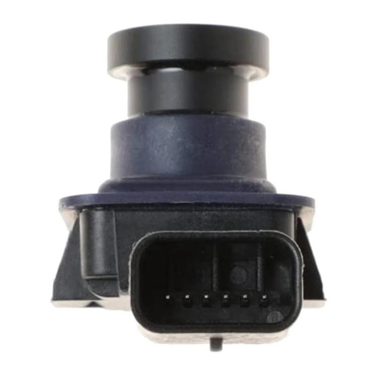 Rearview camera rear view with connector ports and raised black housing