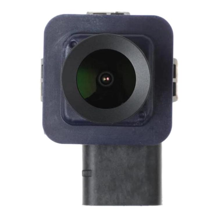 Rearview camera front view with circular lens in blue square casing